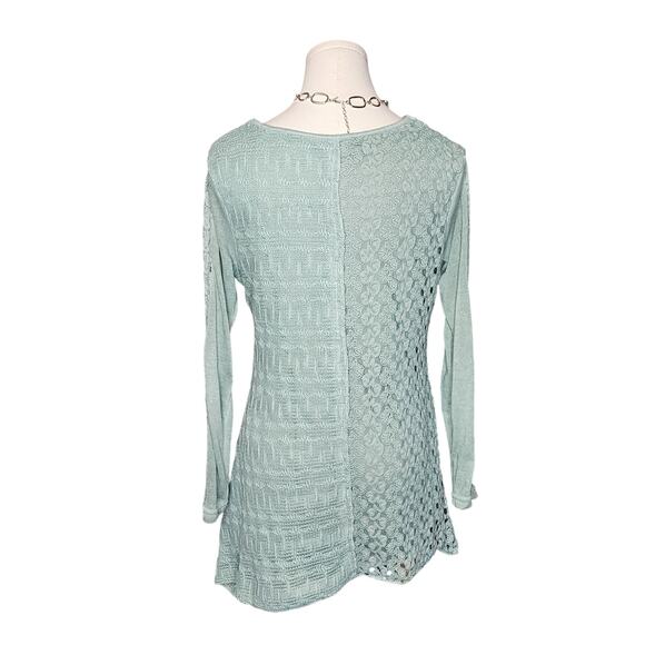 Simply Couture Seafoam Pastel Lace Crochet Asymmetrical Knit Cowl Sweater Top M - Picture 6 of 8